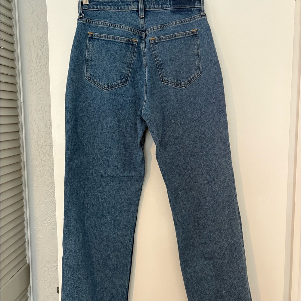 Abercrombie & Fitch Mid-Blue Straight Leg Jeans with Raw Hem - Picture 3 of 3